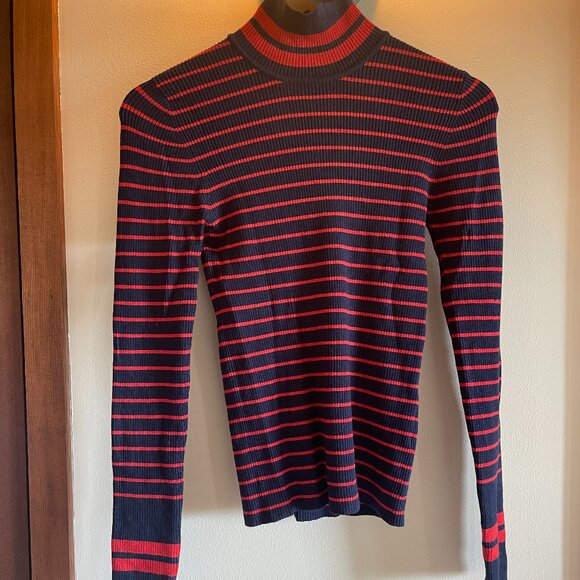 Marine Layer Tops - MARINE LAYER x Lost & Found Chamonix Pompeian Red & Navy Stripe Sweater